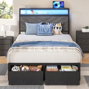HISOFT Twin Bed Frame with Charging Station