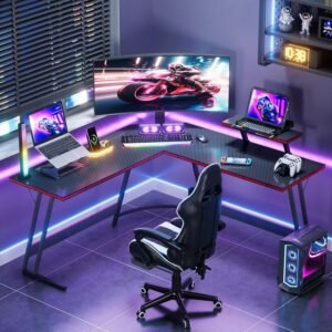 Homall L Shaped Gaming Desk – 51 Inch Corner PC Gaming Desk with Monitor Riser, Sturdy Workstation (Black)